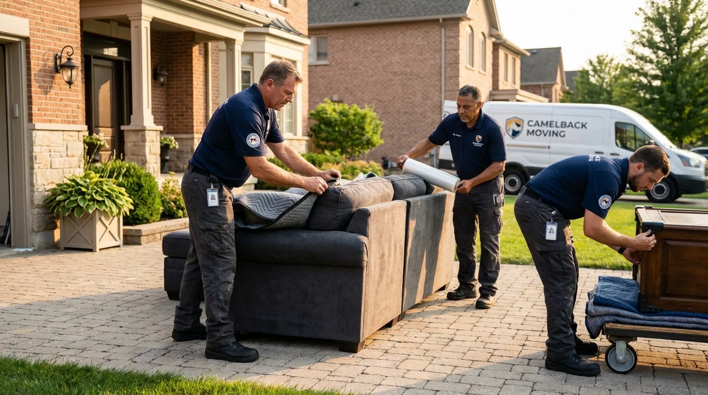 Large estate moving crew wrapping furniture in Boylston, MA